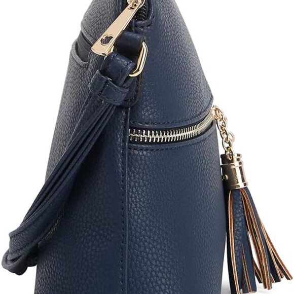 Lunar Lightweight Medium Dome Crossbody Bag Shoulder Bag with Tassel | Zipper Po - Picture 3 of 6